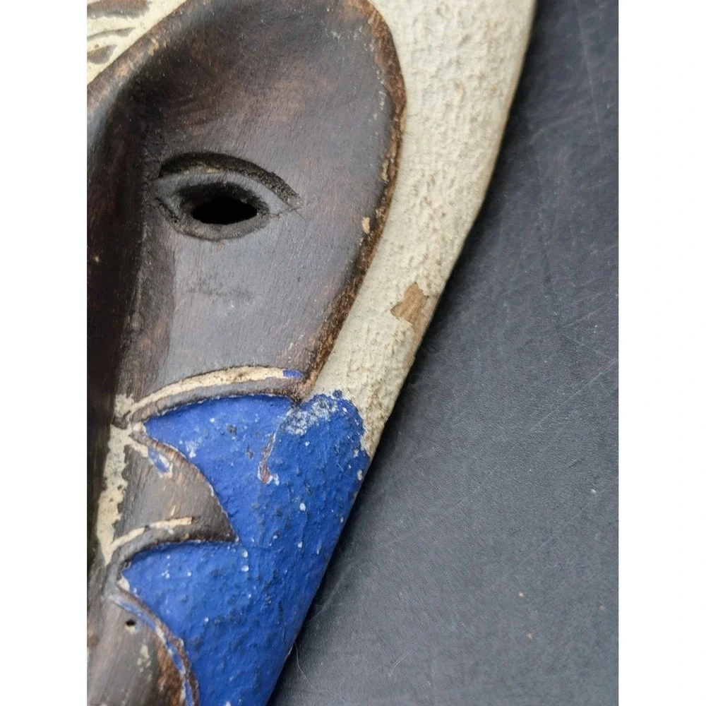 Hand Carved African Tribal Wooden Wall Mask Elongated Painted Decorative Art 11